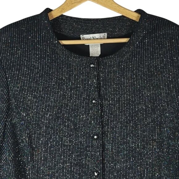 Ronni Nicole Sparkle Long Sleeve Top Jacket Black Size 20W Button Ouida Vintage - Picture 2 of 7